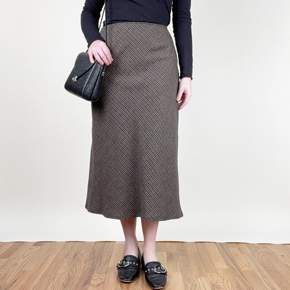 Vintage Tweed Wool Column Midi Maxi Skirt High Rise Preppy Dark Light Academia - Picture 10 of 10